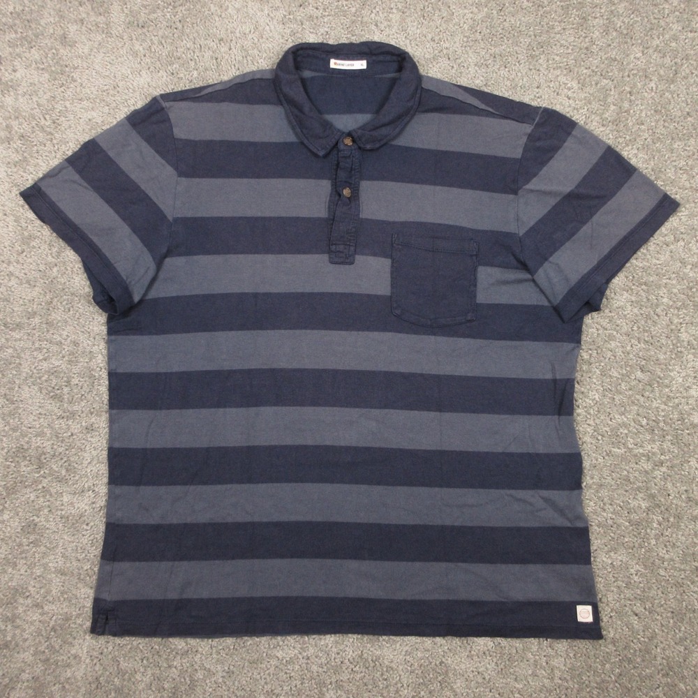 Marine Layer Polo Shirt Mens XL Blue Striped Cotton Modal Casual Pocket Comfort